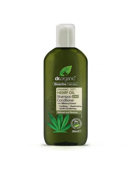 Champú y Acondicionador con Aceite de Cáñamo Dr. Organic - 265 ml.