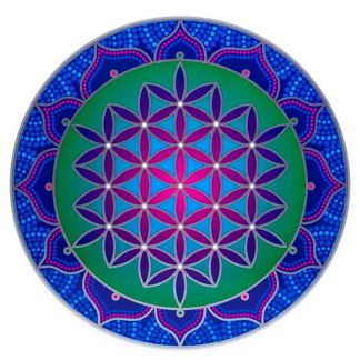 Adhesivo Flor de la Vida Azul/Verde/Violeta - 13.5 cm.