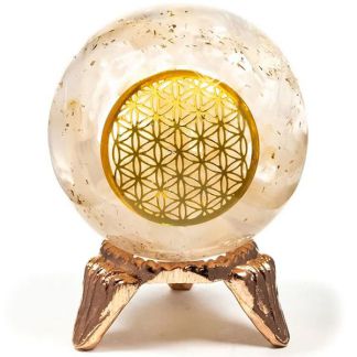 Orgonita Esfera Selenita con Flor de la Vida - 5 cm.
