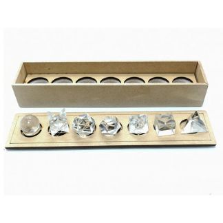 Juego de Siete Poliedros de Cuarzo en caja de Madera