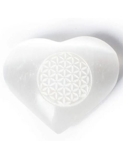 Corazón de Selenita con Flor de la Vida