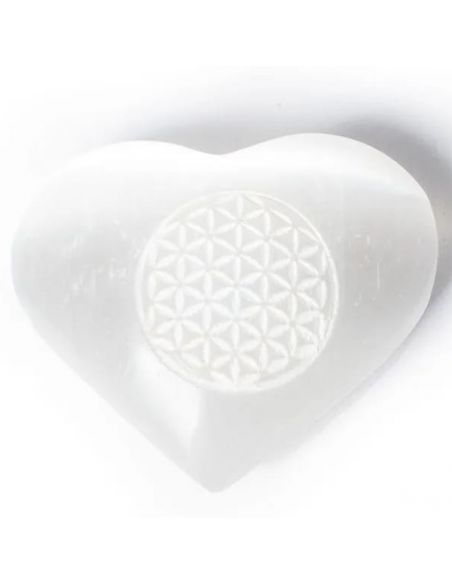 Corazón de Selenita con Flor de la Vida