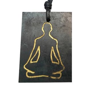 Colgante Rectángulo Buda Dorado Shungit