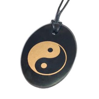 Colgante Ovalado Ying-Yang Dorado Shungit