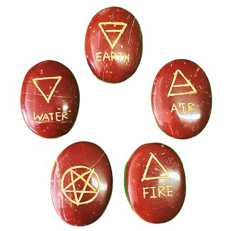 Set de Piedras Jaspe Rojo con Símbolos 5 Elementos