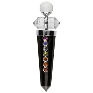 Vara Canalizadora de Shungit, Cuarzo Biterminado y Chakras en Plata de Ley 925