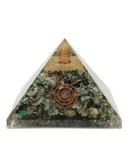 Orgonita Pirámide Esmeralda y Espiral 7x7 cm.