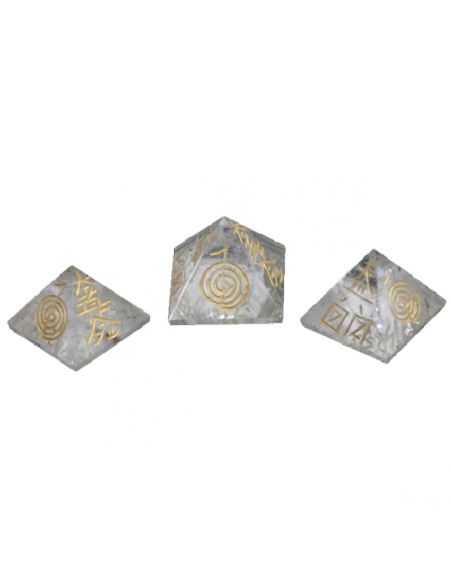 Pirámide de Cuarzo con Símbolos Reiki - 2.5x2.5 cm.