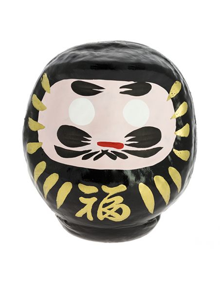 Daruma Japonés Negro (Protección) Tierra Zen - 9x7.5 cm.