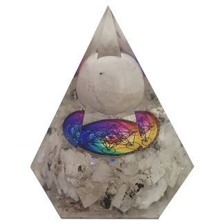 Orgonita Pirámide Hexagonal Piedra Luna con Esfera y Metatrón 7x8 cm.