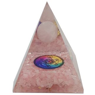 Orgonita Pirámide Cuarzo Rosa con Esfera y Metatrón 7x7 cm.