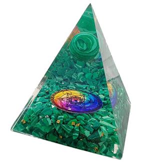 Orgonita Pirámide Malaquita con Esfera y Metatrón 7x7 cm.