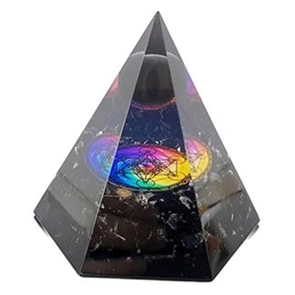 Orgonita Pirámide Hexagonal Turmalina Negra con Esfera y Metatrón 7x8 cm.