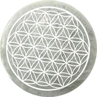 Placa de Selenita Grabada con Flor de la Vida en Caja