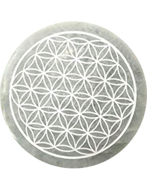 Placa de Selenita Grabada con Flor de la Vida en Caja