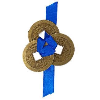 Tres Monedas Chinas Entrelazadas Azul Calma y Tranquilidad