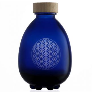 Botella de Vidrio Egg of Life con Flor de la Vida Grabada y Tapón de Madera Vitbot - 500 ml.