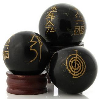 Esfera de Turmalina Negra con Símbolos Reiki - 5 cm. (1 unidad)