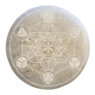 Placa de Selenita Grabada con Cubo Metatrón en Caja