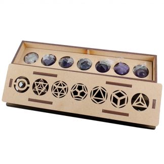 Juego de Siete Poliedros de Amatista en caja de Madera