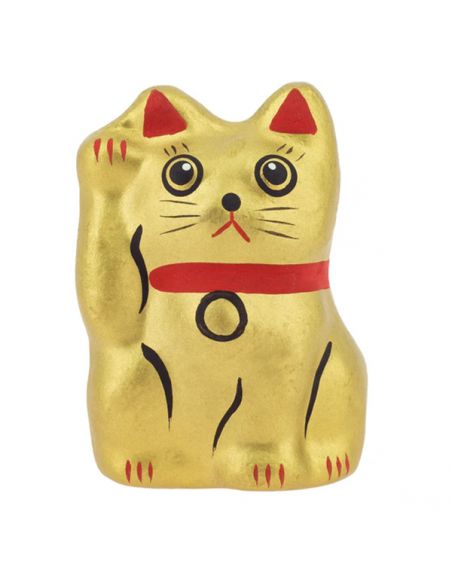 Maneki Neko Kin (El Gato de la Suerte) Prosperidad Tierra Zen - Dorado 4.8 cm.