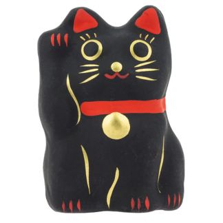 Maneki Neko Kuro (El Gato de la Suerte) Protección Tierra Zen - Negro 4.8 cm.