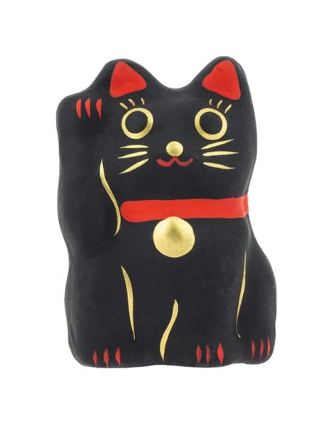 Maneki Neko Kuro (El Gato de la Suerte) Protección Tierra Zen - Negro 4.8 cm.