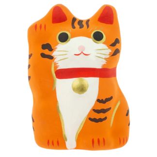 Maneki Neko Chatora (El Gato de la Suerte) Éxito Tierra Zen - Naranja 4.8 cm.
