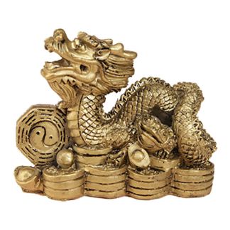 Dragón Chino con Monedas Dorado - 10x8 cm.