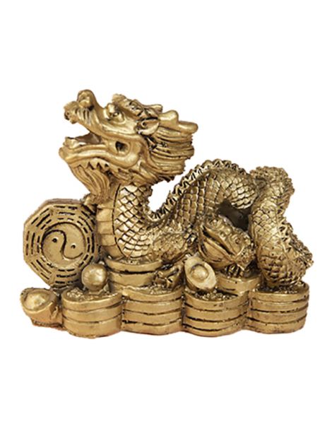 Dragón Chino con Monedas Dorado - 10x8 cm.