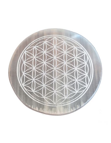 Placa de Selenita Grabada con Flor de la Vida Nestinar