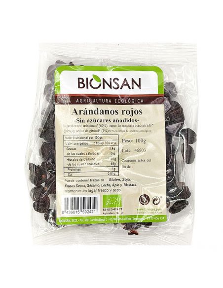 Arándano Rojo Sin Azúcar Añadido Ecológico Bionsan - 100 gramos