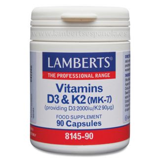 Vitamina D3 2000 UI y K2 90 mcg. Lamberts - 90 cápsulas