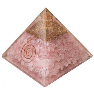 Orgonita Pirámide Cuarzo Rosa con Espiral 9x9 cm.