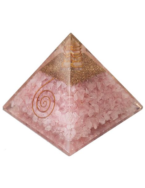 Orgonita Pirámide Cuarzo Rosa con Espiral 9x9 cm.