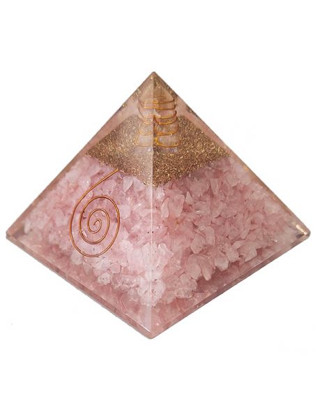 Orgonita Pirámide Cuarzo Rosa con Espiral 9x9 cm.