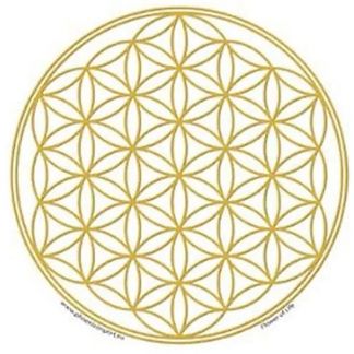 Adhesivo Flor de la Vida Dorado Fondo Blanco - 11.7 cm.