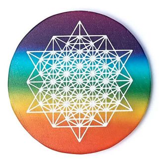 Posavasos de Selenita Arcoiris Tetraedro de 64 Estrellas