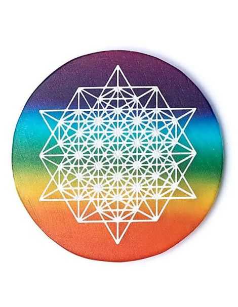 Posavasos de Selenita Arcoiris Tetraedro de 64 Estrellas