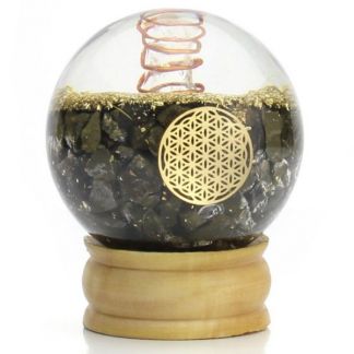 Orgonita Esfera Pirita y Espiral con Flor de la Vida - 6 cm.