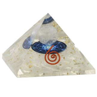 Orgonita Pirámide Selenita con Esfera, Pentagrama y Espiral - 5.5 cm.