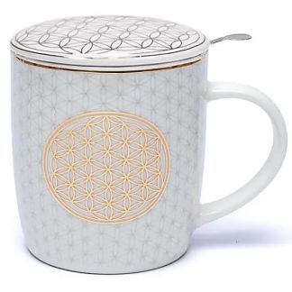 Taza de Té con Filtro, Tapa y Flor de la Vida - 400 ml.