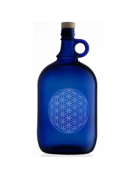 Garrafa de Vidrio Azul de Murano con Flor de la Vida Grabada - 5 litros